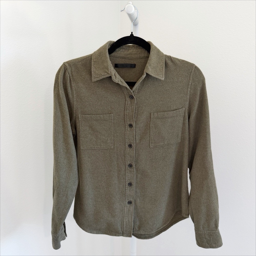 Jenni Kayne Button Up Top Womens XS Green Cotton Luxury Coastal Neutral Capsule